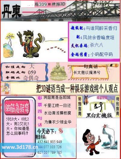 3d第2025309期丹东快报图胆码走向:059