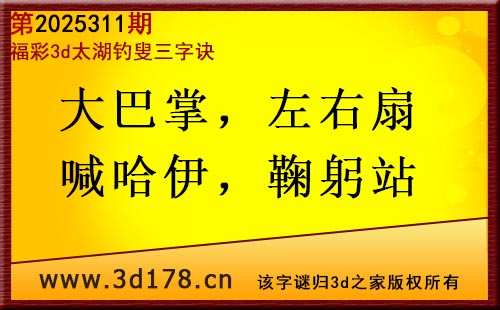 3d第2025311期太湖图库解字谜：大巴掌，左右扇