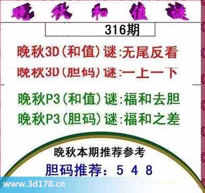3d红五晚秋图第2025316期胆码谜：一上一下