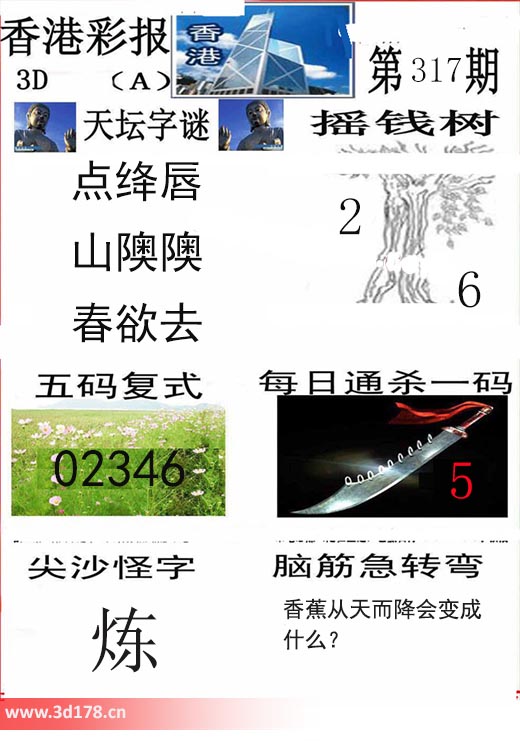 香港彩报3d第2025317期每日通杀一码：5
