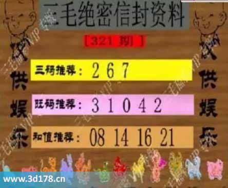 3d第2025321毛绝密信封资料图胆码推荐：267