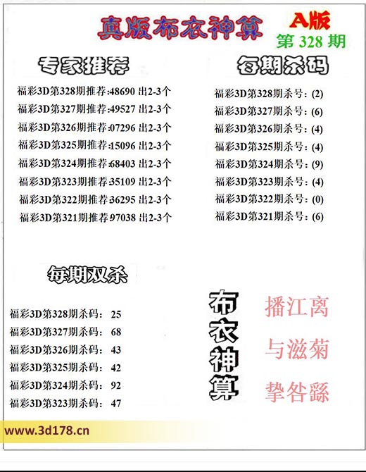 3d第2025322期布衣神算推荐：双杀25