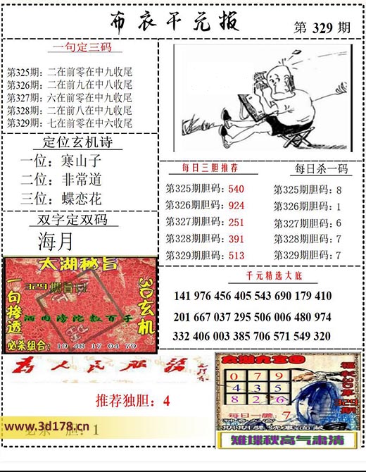 布衣千元报3d第2025329期每日三胆推荐:513