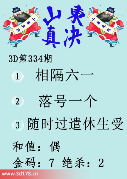 3d山东真诀图第2025334期绝杀:2