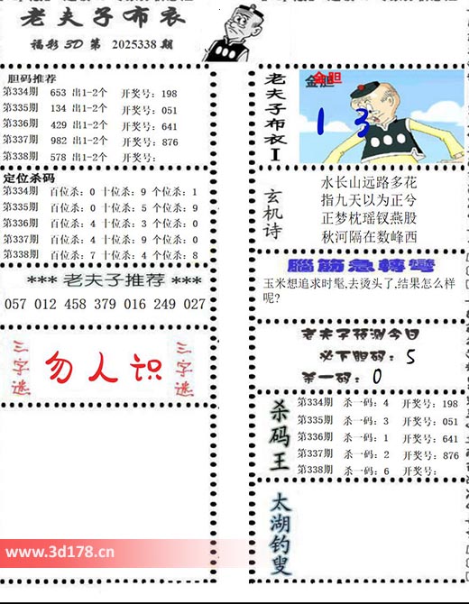 老夫子布衣图3d第2025338期预测今日:必下胆码5