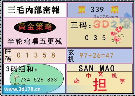 3d第2025339期三毛内部密报图必中玄机字：担