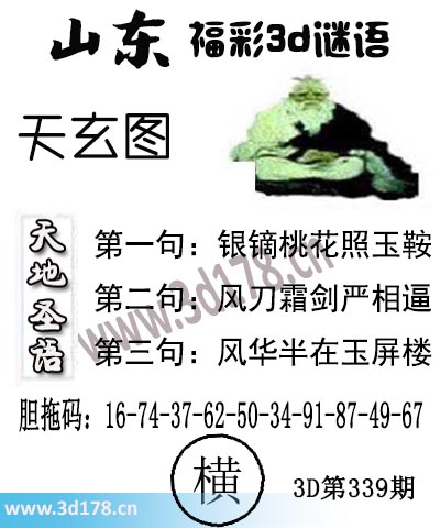 3d第2025339期丹东天玄图第一句：银镝桃花照玉鞍