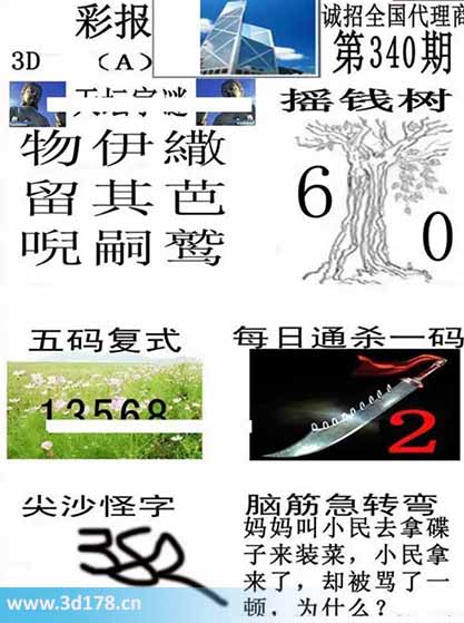 香港彩报3d第2025340期每日通杀一码：2