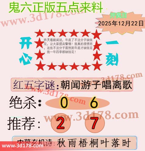 鬼六五点来料3d第2025342期红五字谜：朝闻游子唱离歌