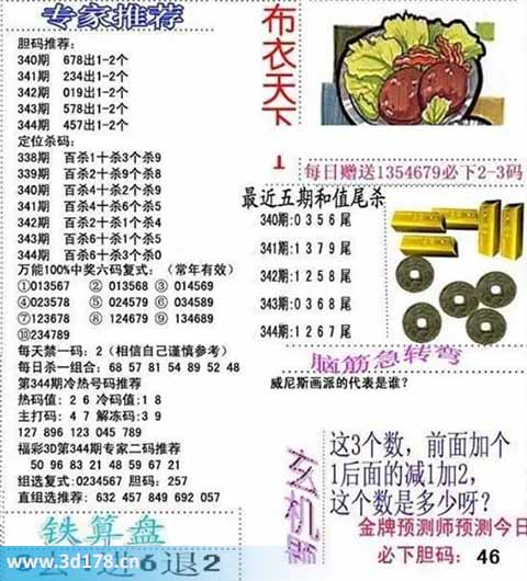 3d布衣天下第2025344期百位杀一码：6