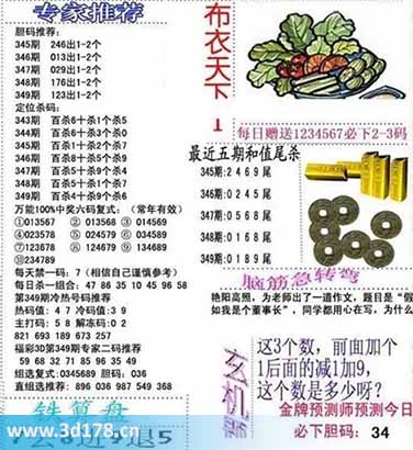 3d布衣天下第2025349期百位杀一码：4