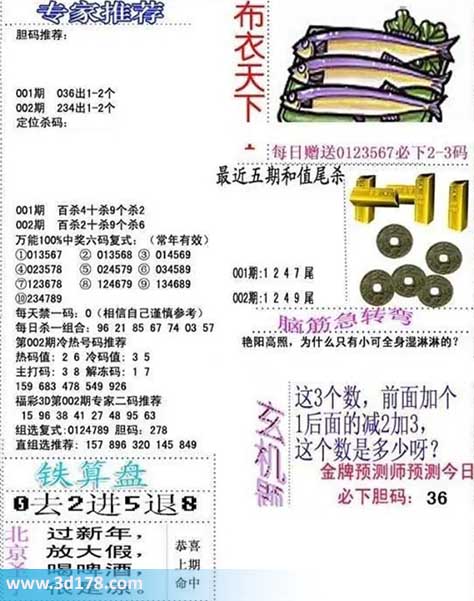 3d布衣天下第2026002期十杀一码：9