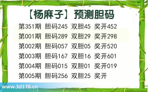 杨麻子胆码图3d第2026005期推荐：双胆看25