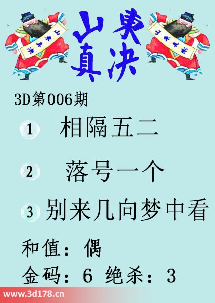 3d山东真诀图第2026006期绝杀:3