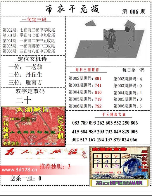 布衣千元报3d第2026006期每日杀一码:5