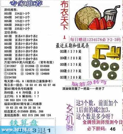 3d布衣天下第2026007期个位杀一码：5