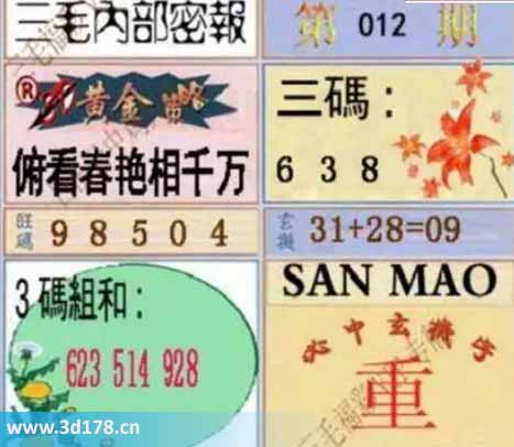 3d第2026012期三毛内部密报图三码推荐：368
