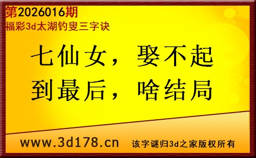 3d第2026016期太湖图库解字谜：七仙女，娶不起