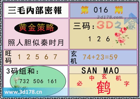 3d第2026018期三毛内部密报图三码推荐：126