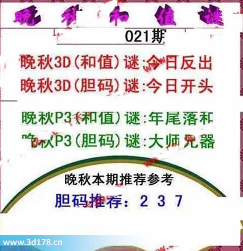 3d红五晚秋图第2026021期胆码谜：今日开头