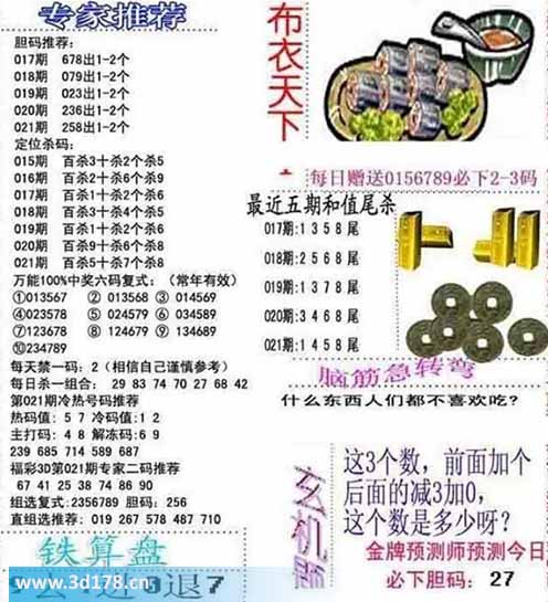 3d布衣天下第2026021期十位杀一码：7