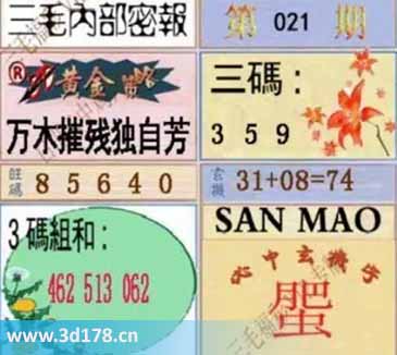 3d第2026021期三毛内部密报图三码推荐：359