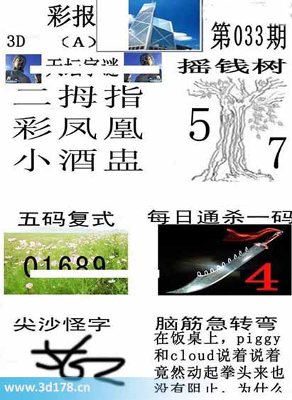 香港彩报3d第2026033期每日通杀一码：4