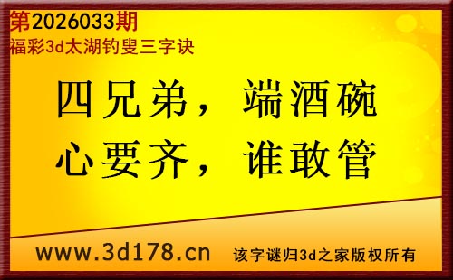 3d第2026033期太湖图库解字谜：四兄弟，端酒碗