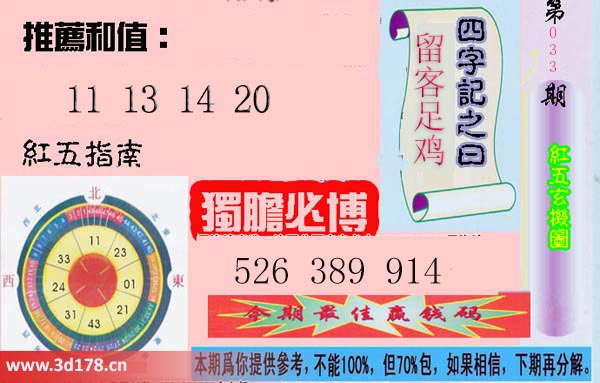 第2026033期3d红五玄机图四字记之曰：留客足鸡