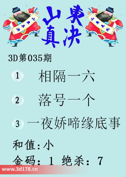 3d山东真诀图第2026035期金码：1