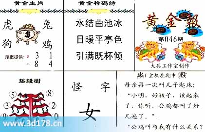 3d第2026046黄金报尾数推荐：双48