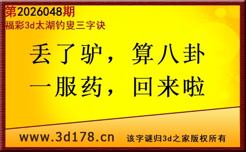 3d第2026048期太湖图库解字谜：丢了驴，算八卦