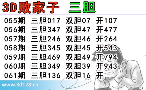 3d第2026061期败家子推荐：双胆16
