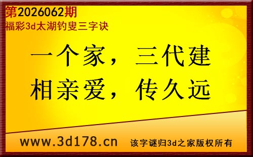 3d第2026062期太湖图库解字谜：一个家，三代建