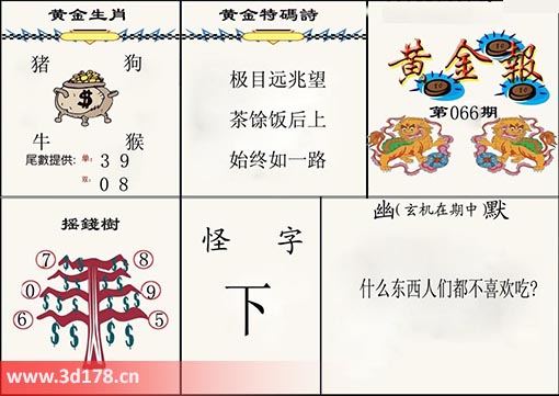 3d第2026066黄金报摇钱树推荐号码:706
