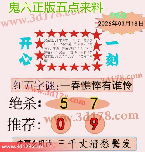 鬼六五点来料3d第2026067期绝杀：5 7