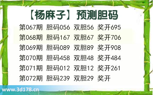 杨麻子胆码图3d第2026072期推荐:双胆看29