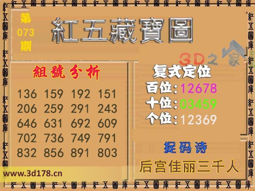 3d第2026073期红五藏宝图复式定位：百位12678