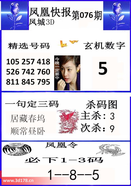 3d凤凰快报第2026076期主杀：3