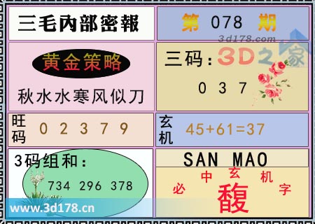 3d第2026078期三毛内部密报图3码组合：734