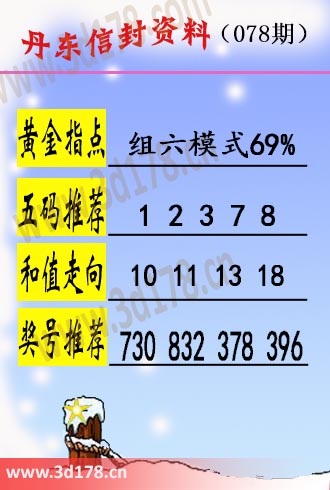 丹东信封资料图3d第2026078期黄金指点：组六模式69%