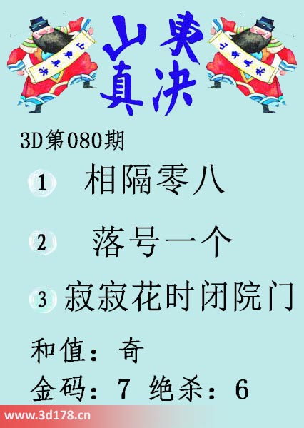 3d山东真诀图第2026080期绝杀:6