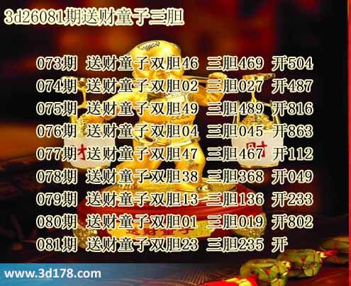 3d送财童子图第2026081期推荐：三胆235