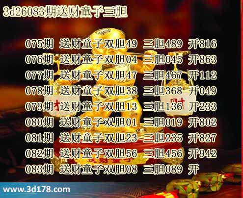 3d送财童子图第2026083期推荐：三胆089