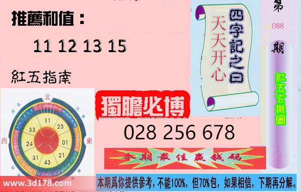 第2026088期3d红五玄机图四字记之曰:天天开心