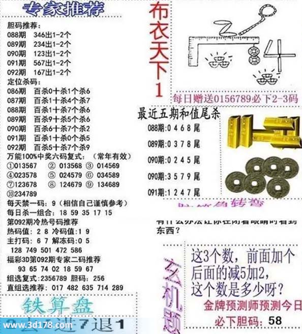 3d布衣天下第2026092期胆码推荐:167