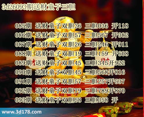 3d送财童子图第2026093期推荐：三胆358