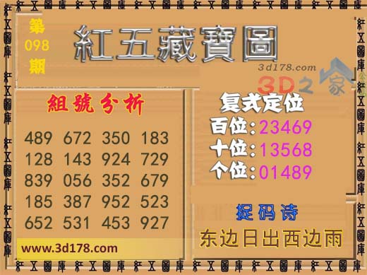 3d第2026098期红五藏宝图捉码诗：东边日出西边雨