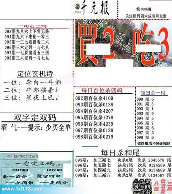 布衣千元报3d第2026098期每日杀一码：6