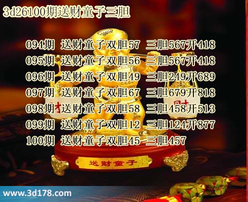 3d送财童子图第2026100期推荐：三胆457